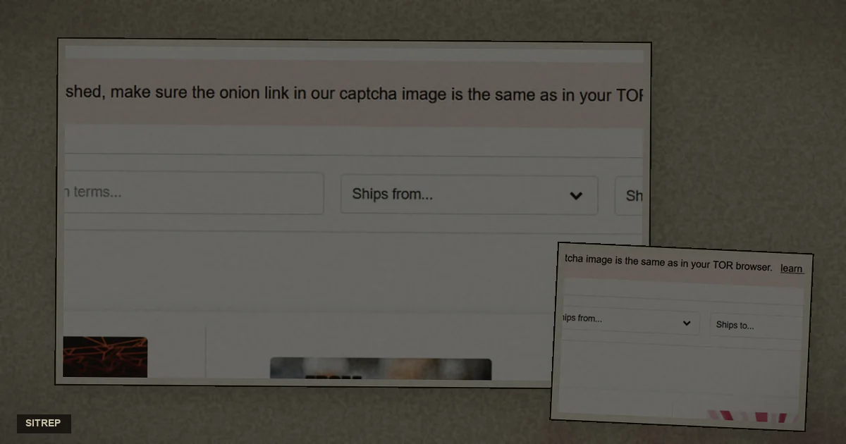 Cropped BlackOps darknet warning banner on khaki stock